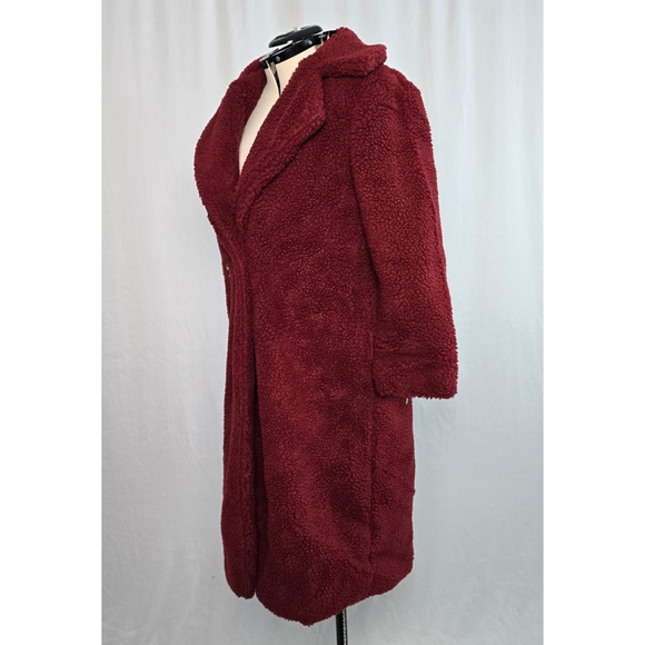 NEW Eilly Bazar Teddy Coat Women's M Burgundy Fuzzy Fleece Button NWOT - Picture 9 of 16